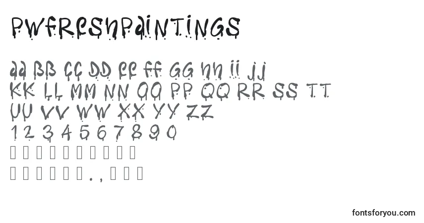 A fonte Pwfreshpaintings – alfabeto, números, caracteres especiais