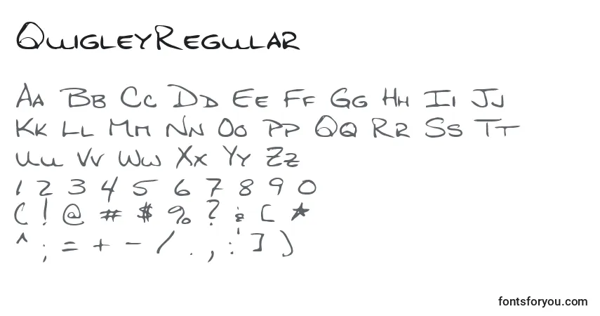 A fonte QuigleyRegular – alfabeto, números, caracteres especiais