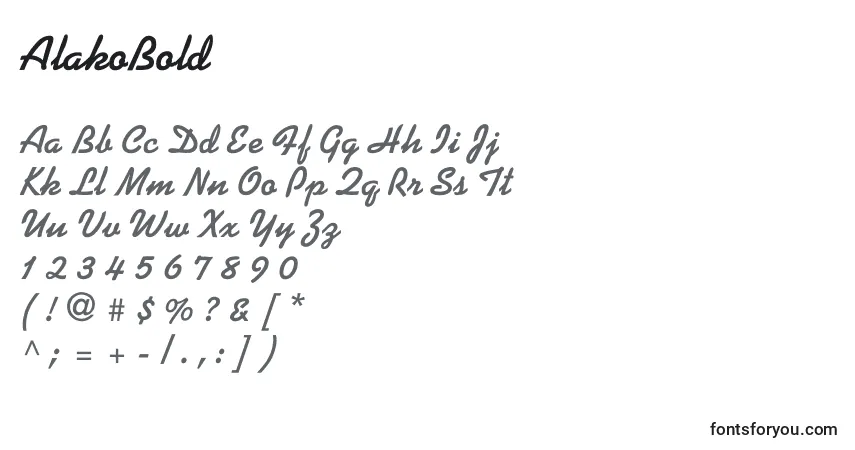 Schriftart AlakoBold – Alphabet, Zahlen, spezielle Symbole