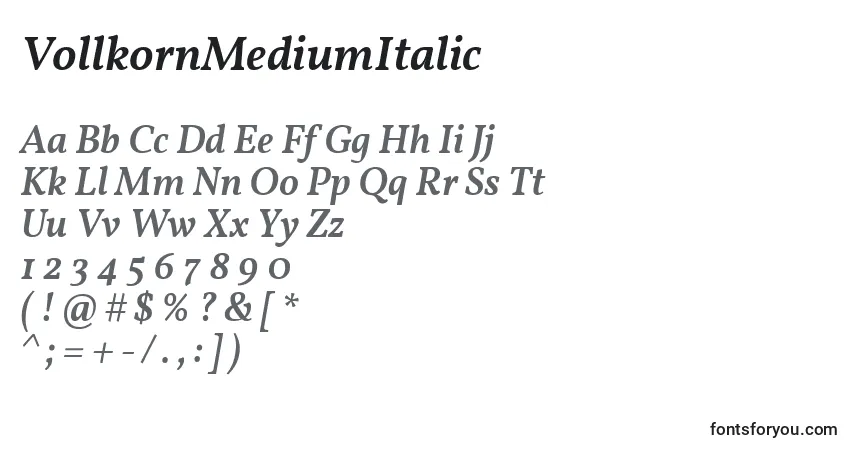 VollkornMediumItalic-fontti – aakkoset, numerot, erikoismerkit