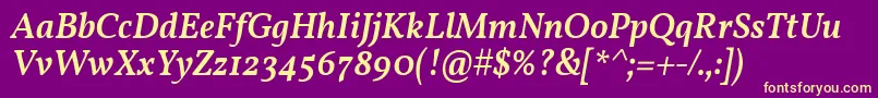 Fonte VollkornMediumItalic – fontes amarelas em um fundo roxo