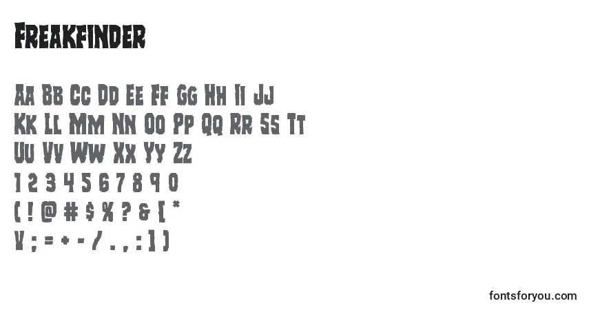 Czcionka Freakfinder – alfabet, cyfry, specjalne znaki