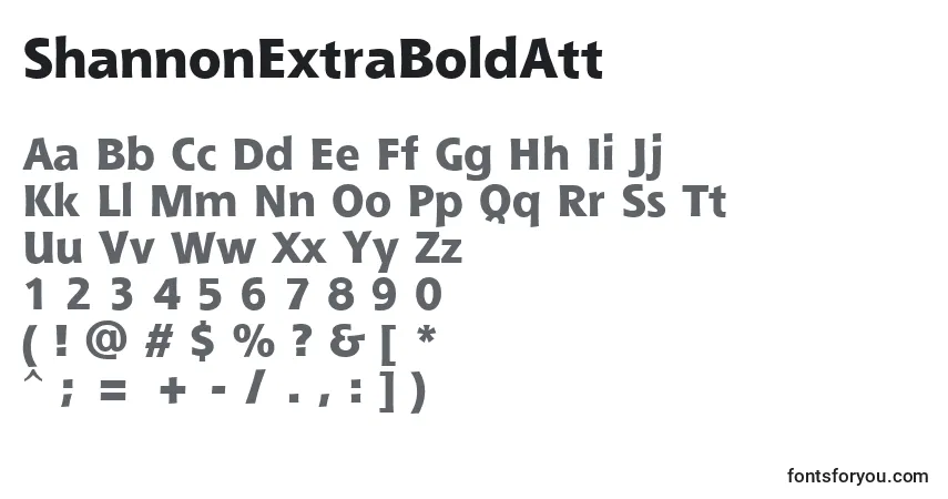 A fonte ShannonExtraBoldAtt – alfabeto, números, caracteres especiais
