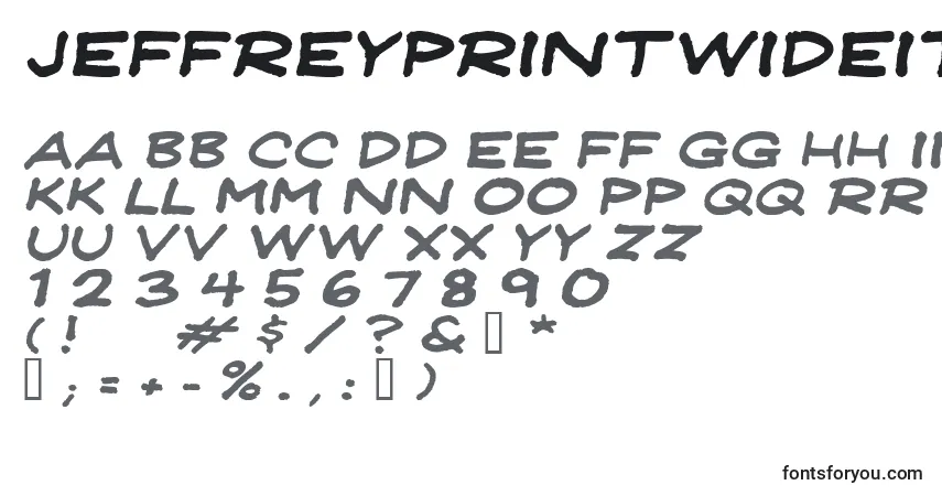 characters of jeffreyprintwideitalic font, letter of jeffreyprintwideitalic font, alphabet of  jeffreyprintwideitalic font