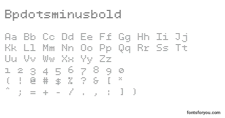 Czcionka Bpdotsminusbold – alfabet, cyfry, specjalne znaki