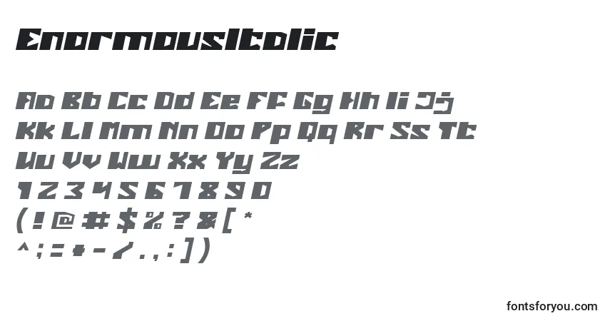 Шрифт EnormousItalic – алфавит, цифры, специальные символы