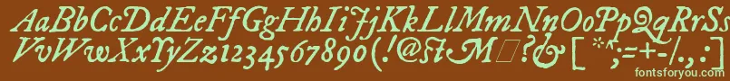 フォントFepiit2 – 緑色の文字が茶色の背景にあります。