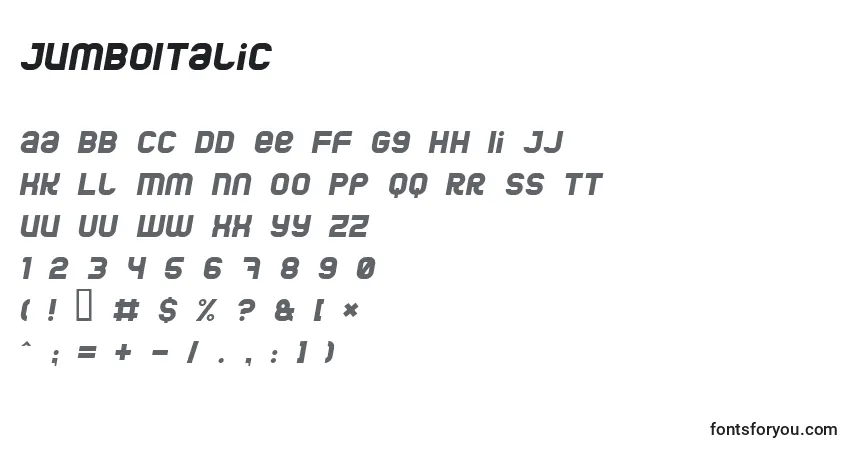 JumboItalic-fontti – aakkoset, numerot, erikoismerkit