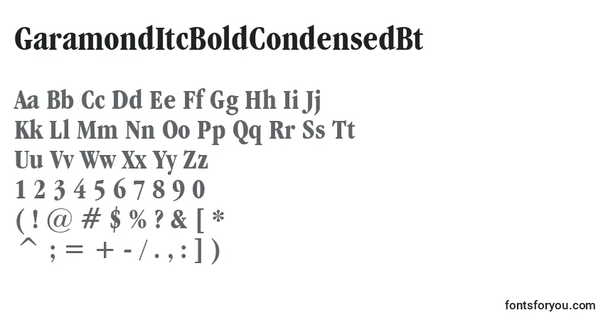 A fonte GaramondItcBoldCondensedBt – alfabeto, números, caracteres especiais
