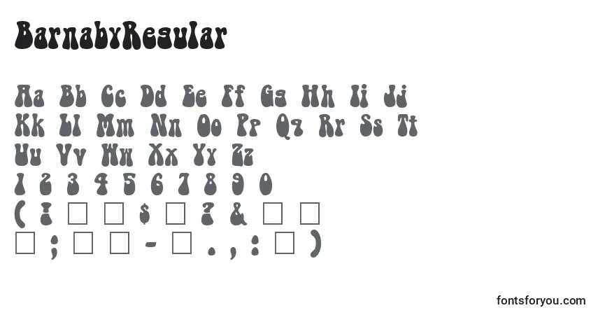 Czcionka BarnabyRegular – alfabet, cyfry, specjalne znaki
