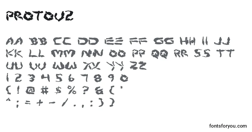 A fonte Protov2 – alfabeto, números, caracteres especiais