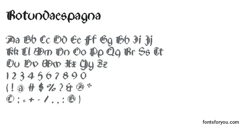 Czcionka Rotundaespagna – alfabet, cyfry, specjalne znaki