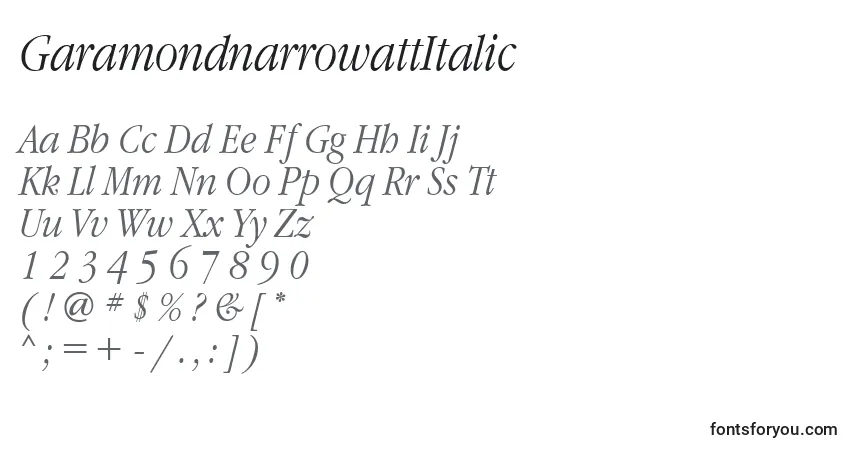 Fuente GaramondnarrowattItalic - alfabeto, números, caracteres especiales
