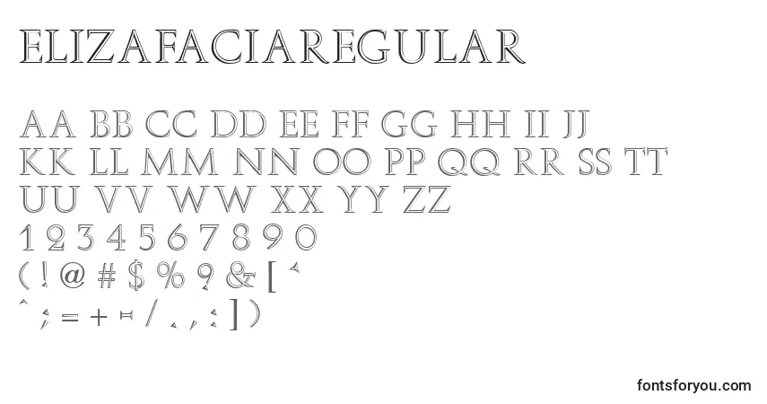 Czcionka ElizaFaciaRegular – alfabet, cyfry, specjalne znaki