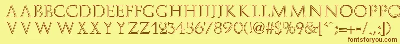 フォントElizaFaciaRegular – 茶色の文字が黄色の背景にあります。