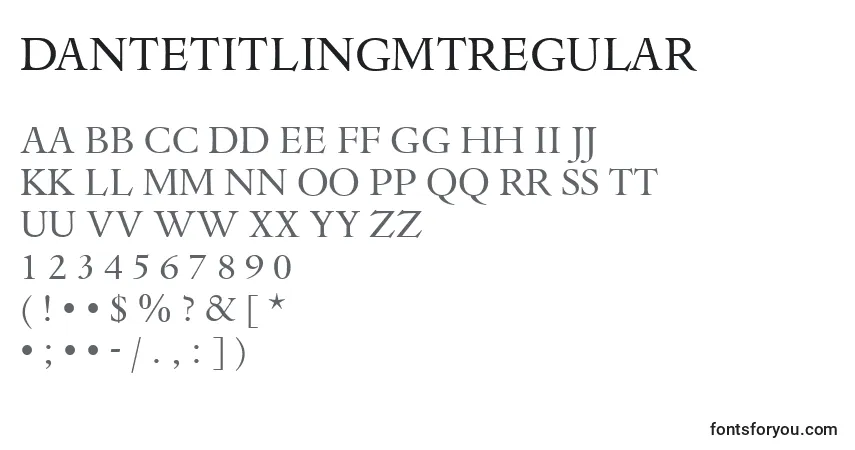 Czcionka DanteTitlingMtRegular – alfabet, cyfry, specjalne znaki