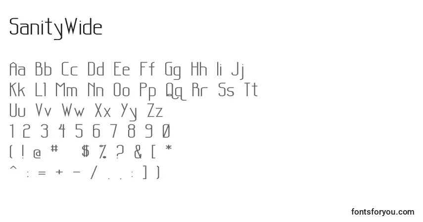 Шрифт SanityWide – алфавит, цифры, специальные символы