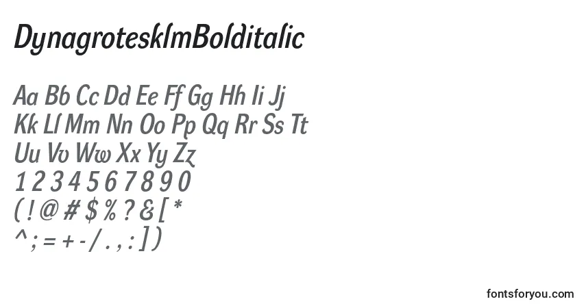 A fonte DynagrotesklmBolditalic – alfabeto, números, caracteres especiais