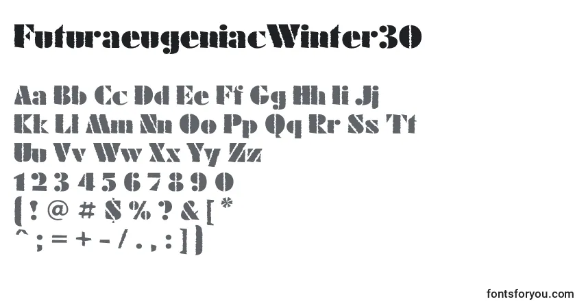 A fonte FuturaeugeniacWinter30 – alfabeto, números, caracteres especiais