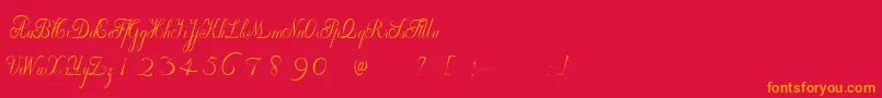 WilleghaUnregistered-Schriftart – Orangefarbene Schriften auf rotem Hintergrund