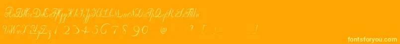 WilleghaUnregistered-Schriftart – Gelbe Schriften auf orangefarbenem Hintergrund