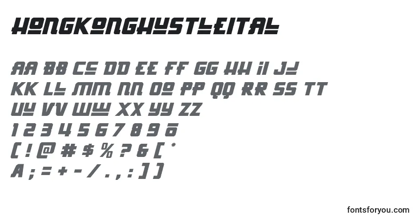 A fonte Hongkonghustleital – alfabeto, números, caracteres especiais