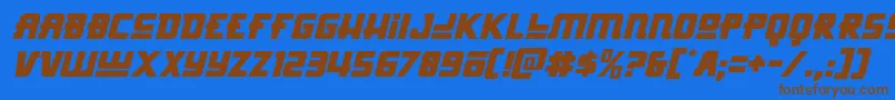 Hongkonghustleitalフォントについての詳細 フォントHongkonghustleital – 茶色の文字が青い背景にあります。