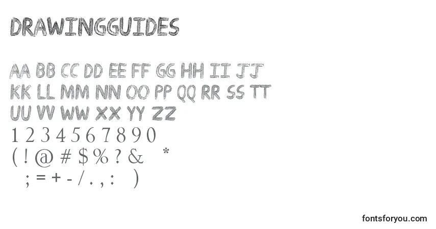 A fonte DrawingGuides – alfabeto, números, caracteres especiais
