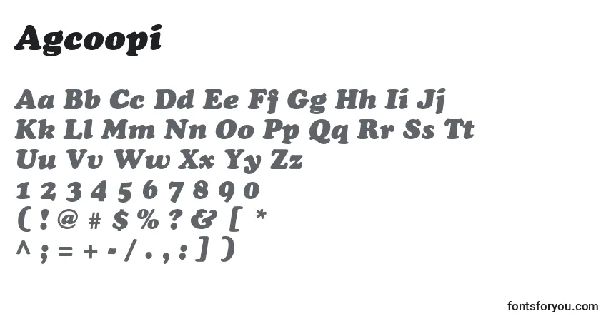 A fonte Agcoopi – alfabeto, números, caracteres especiais
