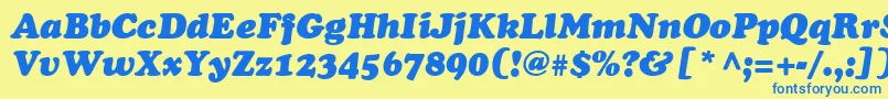 フォントAgcoopi – 青い文字が黄色の背景にあります。