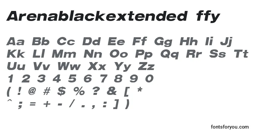 A fonte Arenablackextended ffy – alfabeto, números, caracteres especiais