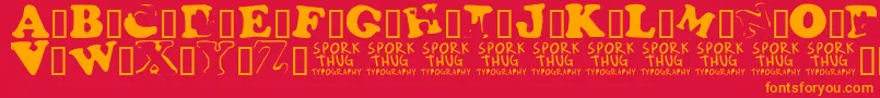 Fridge-Schriftart – Orangefarbene Schriften auf rotem Hintergrund