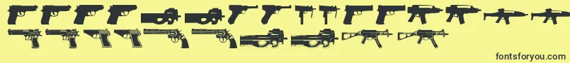 Guns2-Schriftart – Schwarze Schriften auf gelbem Hintergrund