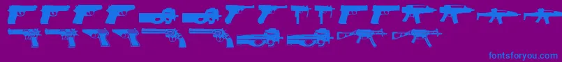 Guns2-Schriftart – Blaue Schriften auf violettem Hintergrund