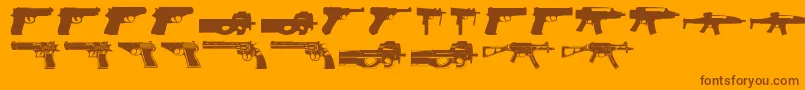 Guns2-Schriftart – Braune Schriften auf orangefarbenem Hintergrund