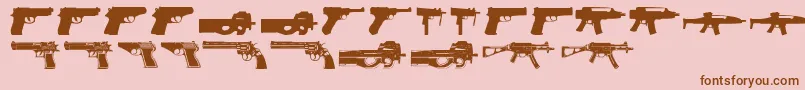 Guns2-Schriftart – Braune Schriften auf rosa Hintergrund