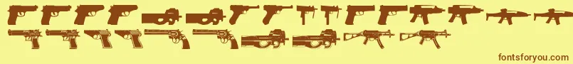 フォントGuns2 – 茶色の文字が黄色の背景にあります。