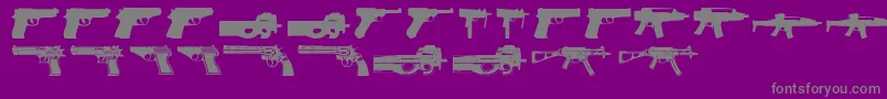 Guns2-Schriftart – Graue Schriften auf violettem Hintergrund