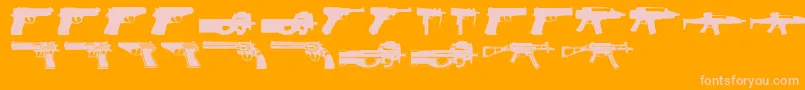 Guns2-Schriftart – Rosa Schriften auf orangefarbenem Hintergrund