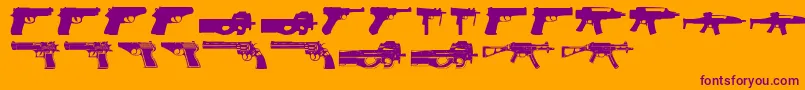 Guns2-Schriftart – Violette Schriften auf orangefarbenem Hintergrund