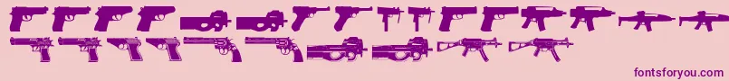 Guns2-Schriftart – Violette Schriften auf rosa Hintergrund