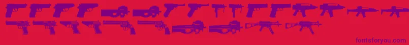 Guns2-Schriftart – Violette Schriften auf rotem Hintergrund