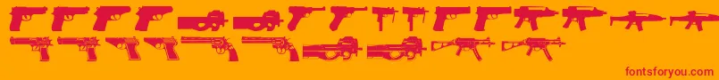 Guns2-Schriftart – Rote Schriften auf orangefarbenem Hintergrund