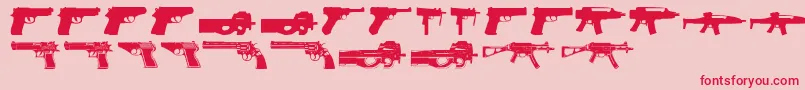 Guns2-Schriftart – Rote Schriften auf rosa Hintergrund