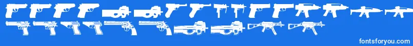 Guns2-Schriftart – Weiße Schriften auf blauem Hintergrund