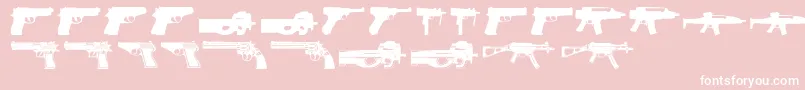 Guns2-Schriftart – Weiße Schriften auf rosa Hintergrund