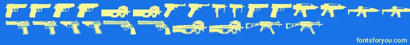 Guns2-Schriftart – Gelbe Schriften auf blauem Hintergrund