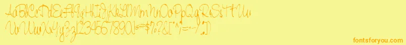 フォントHandwriting53Regular – オレンジの文字が黄色の背景にあります。