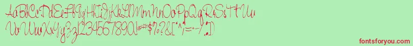 Handwriting53Regular-fontti – punaiset fontit vihreällä taustalla