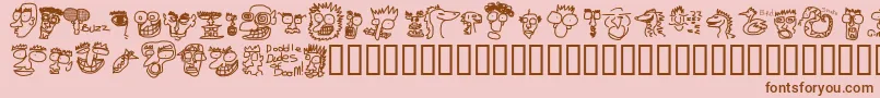 DoodleDudesOfDoomフォントについての詳細 フォントDoodleDudesOfDoom – ピンクの背景に茶色のフォント